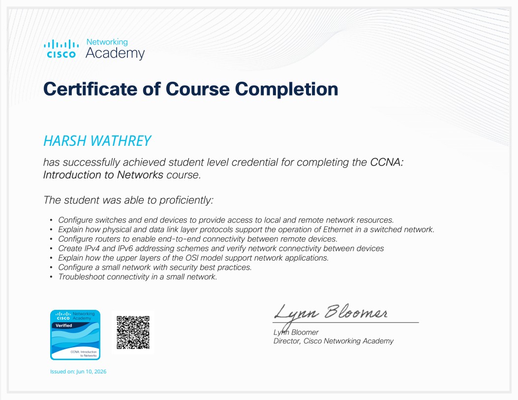 CCNA 1 Certificate