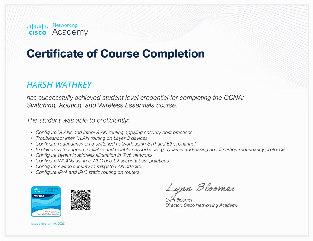 CCNA 2 Certificate