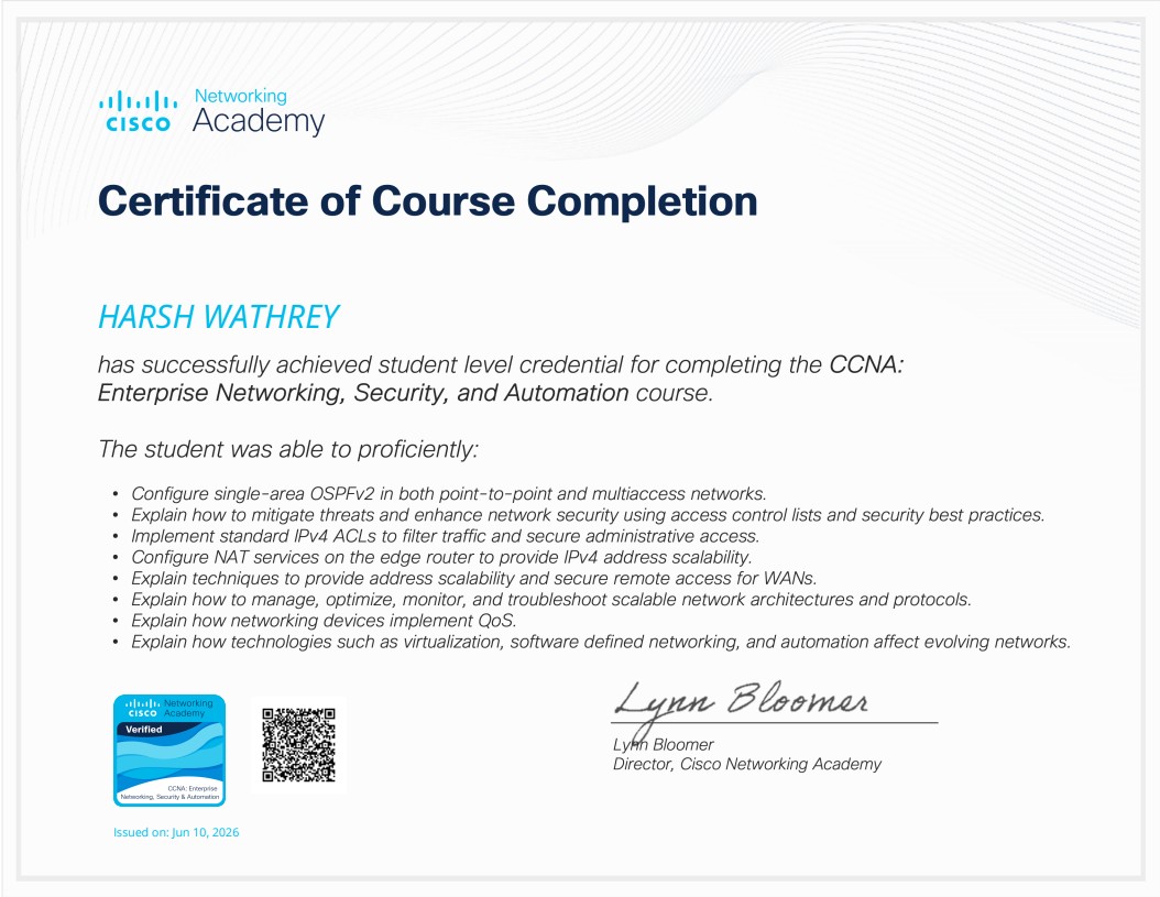 CCNA 3 Certificate