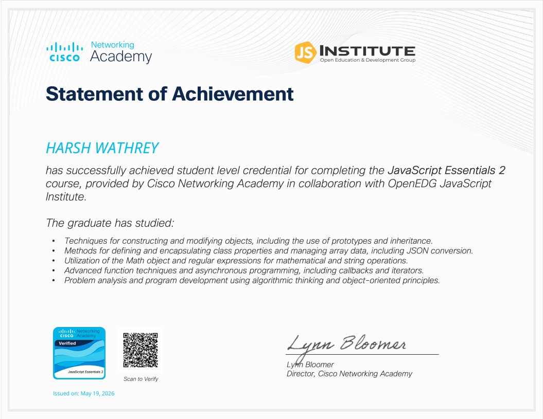 JavaScript Essentials Certificate