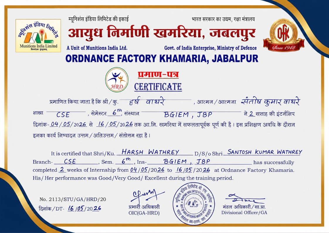 Ordnance Factory Training Certificate